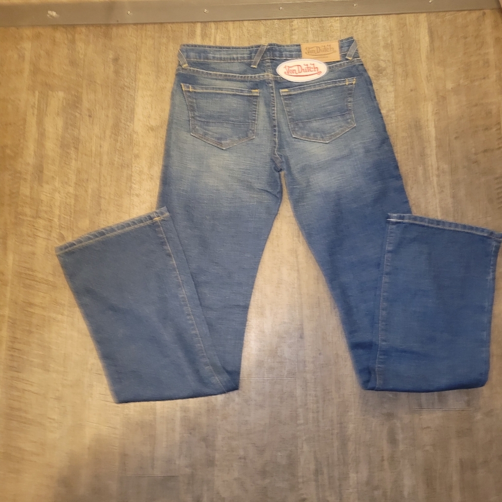 Von Dutch Blue Jeans with Red Logo Patch Vintage Womens Size 27 - Picture 9 of 9